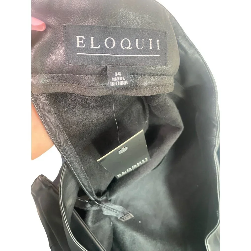 NWT Eloquii Faux Leather A Line Moto Skirt Faux Button Down Tie Belt 14 Black - Picture 8 of 12